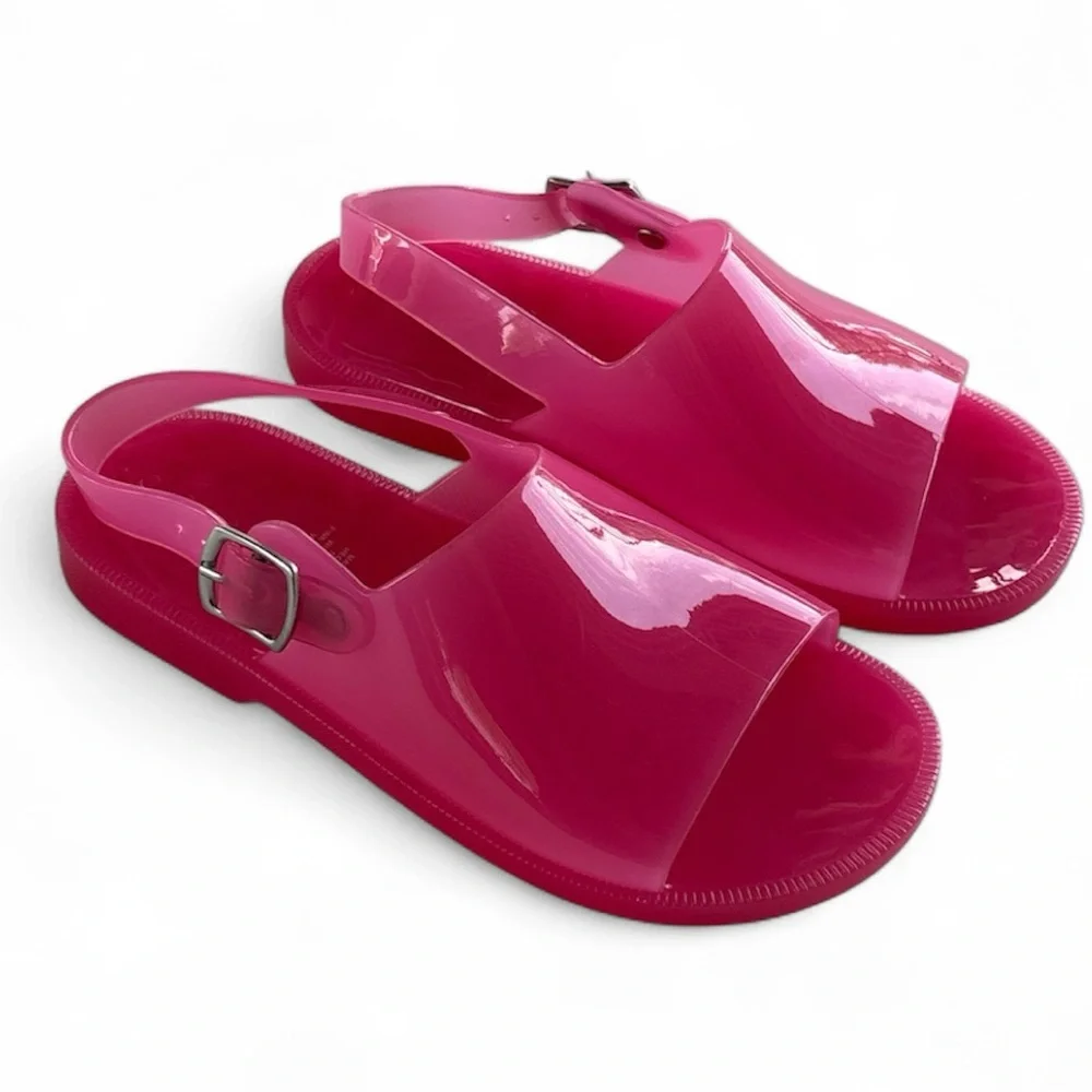 Old Navy Kids Girls Bright Pink Jelly Wide-Strap Summer Fun Sandals Size 13